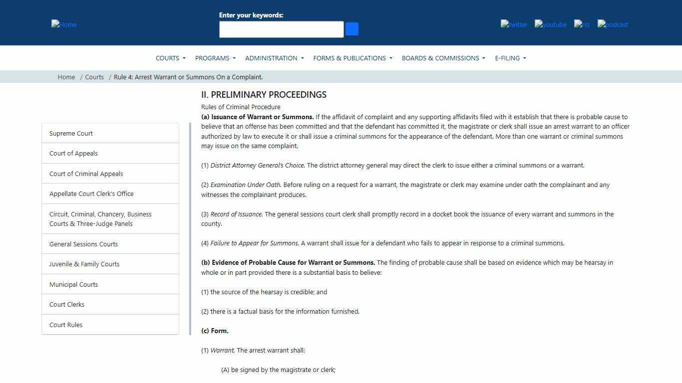 Rule 4: Arrest Warrant or Summons on a Complaint. | Tennessee Administrative Office of the Courts